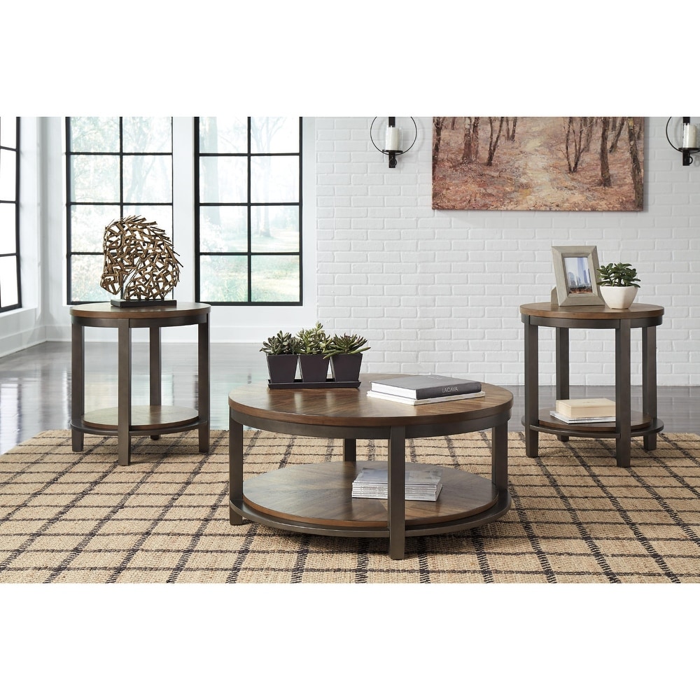 Roybeck Table (Set of 3)   Light Brown/Bronze