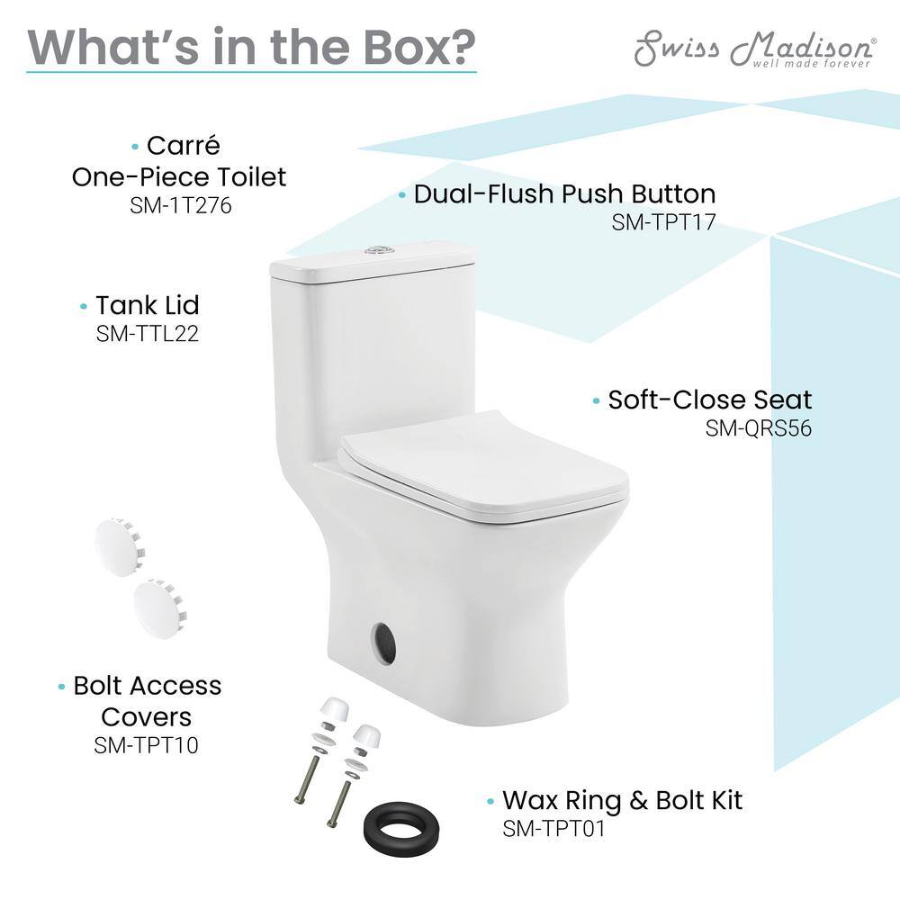 Swiss Madison Carre 10 in. 1-piece 1.11.6 GPF Dual Flush Square Toilet in Glossy White Seat Included SM-1T276