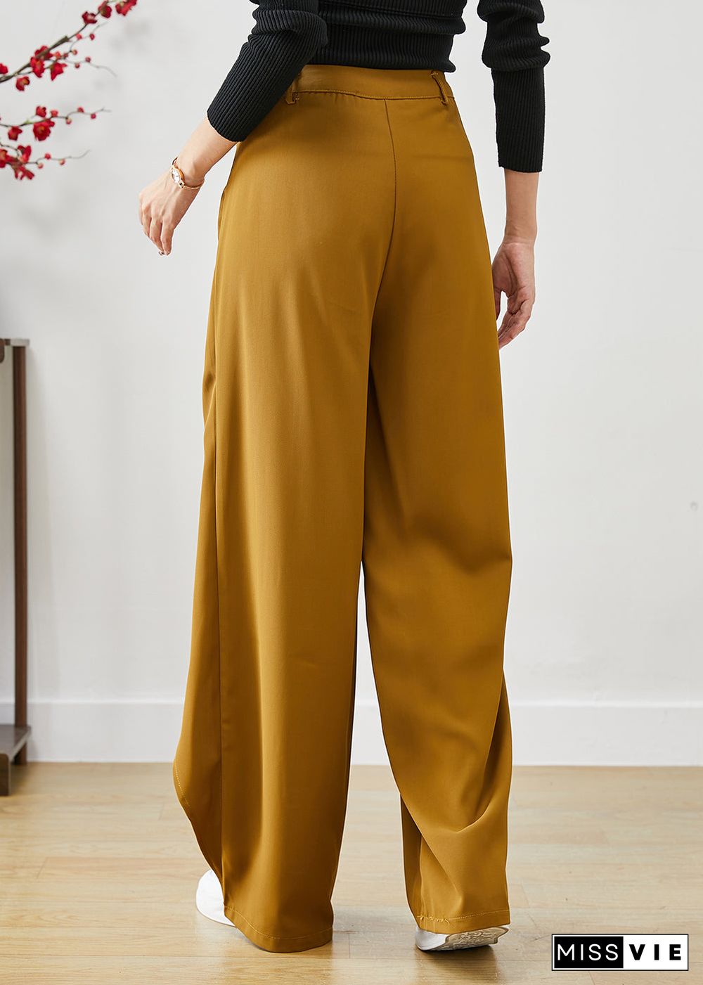 Yellow Draping Spandex Pants Asymmetrical High Waist Fall