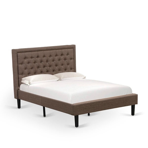 East West Furniture Bed Set - Platform Full Size Bed - Brown Headboard with 1 Wood Night Stand - - 33762914