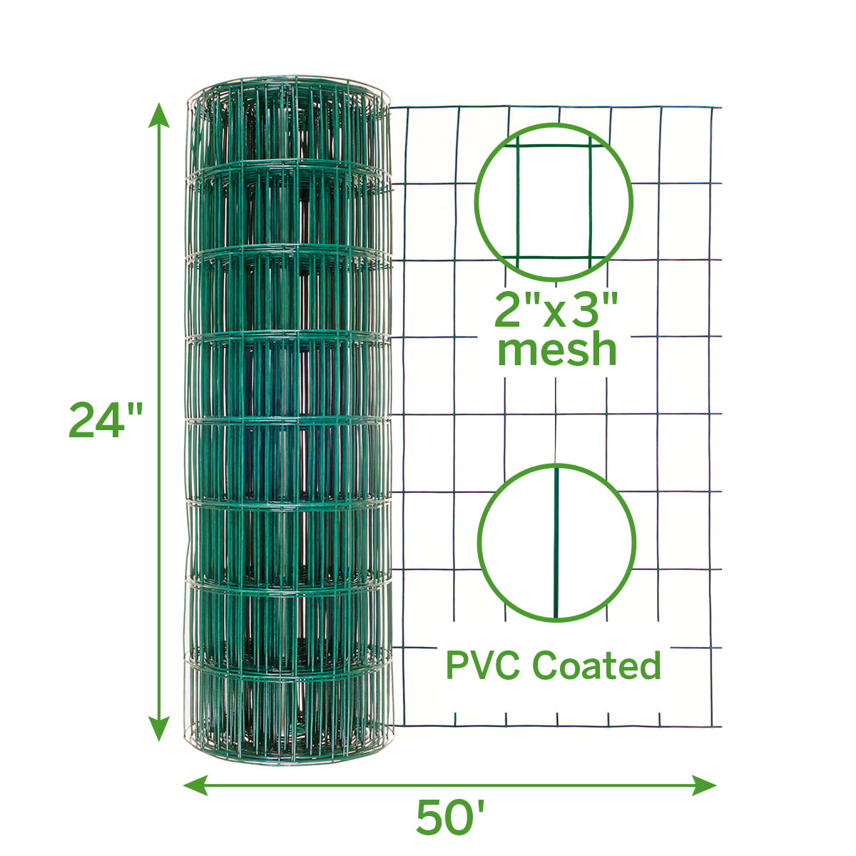 Garden Craft 24in H x 50ft L Green Vinyl Coated Steel Wire Fence with 2in x 3in Openings