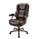 Cressfield Bonded Leather High-Back Executive Chair， Brown/Silver， BIFMA Certified