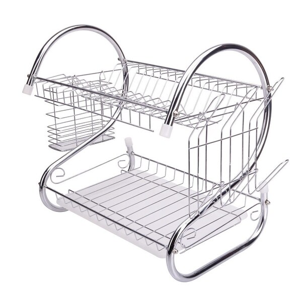 2 Tier Dish Drainer Multifunctional S-shaped Dual Layers Silver