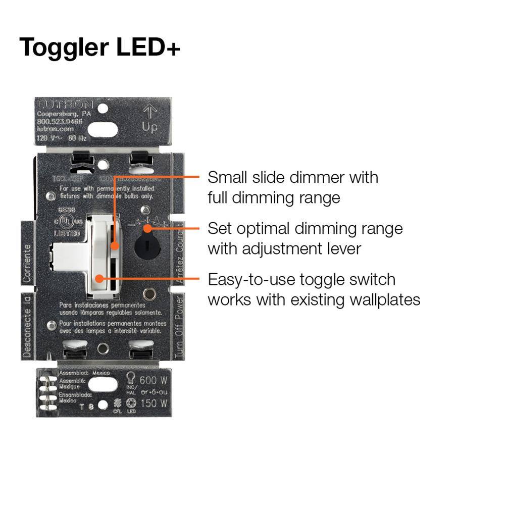 Lutron Toggler LED+ Dimmer Switch for Dimmable LED and Incandescent Bulbs 250WSingle-Pole or 3-Way Brown (AYCL-253P-IV) AYCL-253P-IV