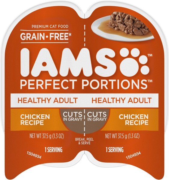 Iams Perfect Portions Healthy Adult Chicken Recipe Grain-Free Cuts in Gravy Wet Cat Food Trays