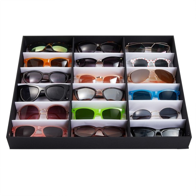 Juvale 18 Slot Sunglass Organizer Display Case Storage For Women And Men Eyeglasses Black 18 7 X 14 9 X 2 4 In