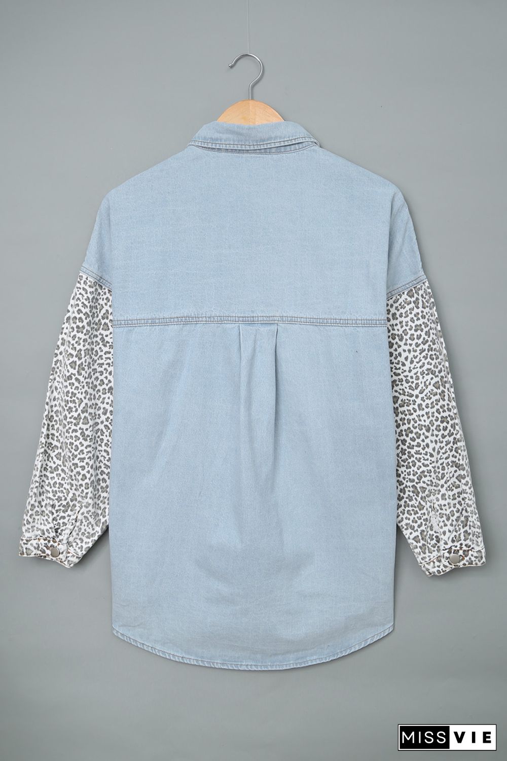 Sky Blue Contrast Leopard Denim Jacket