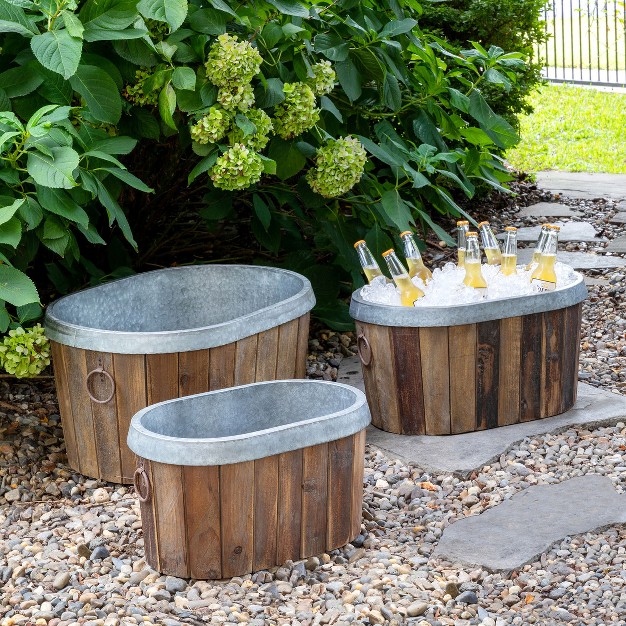 Park Hill Collection Galvanized Wooden Oval Tub