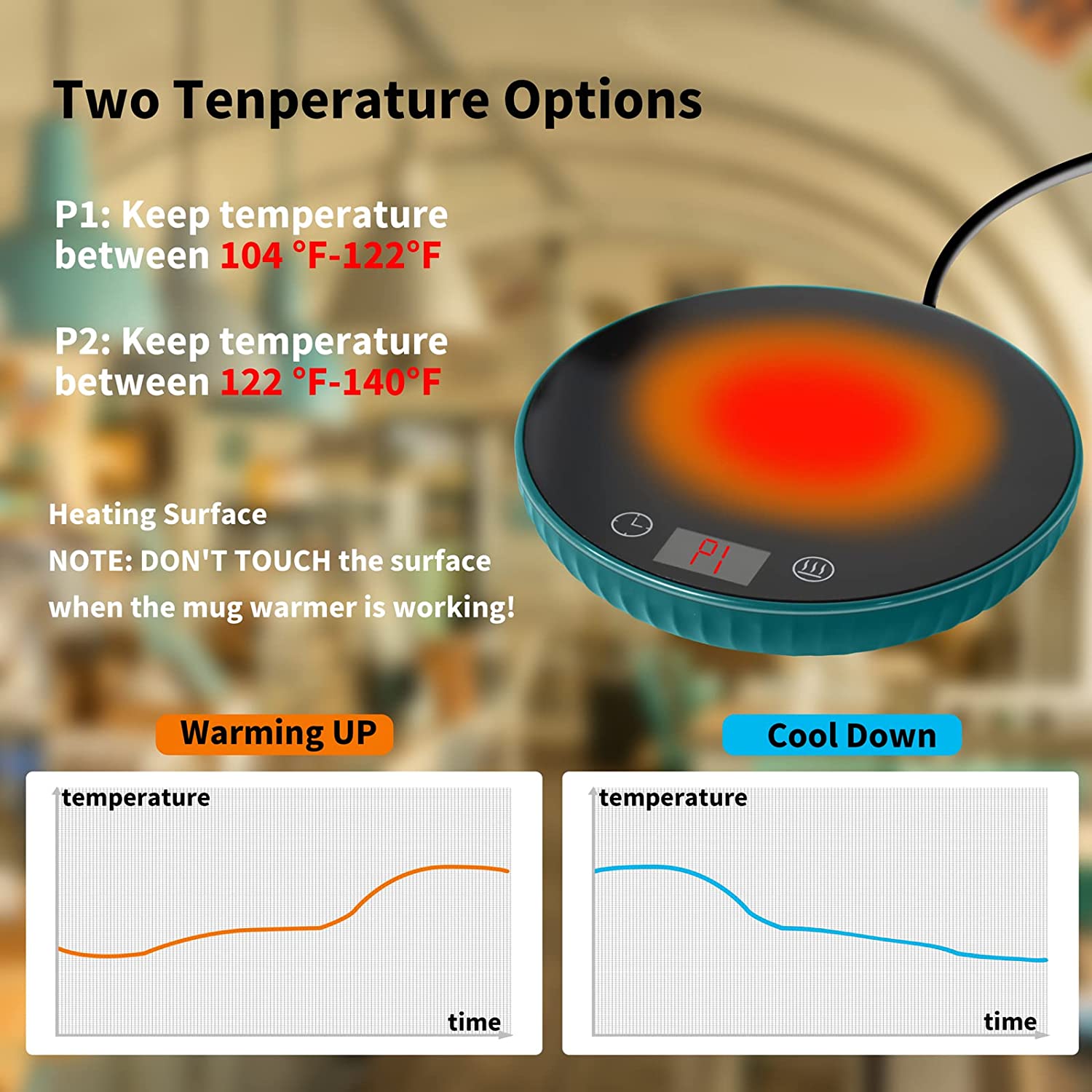 Coffee Mug Warmer for Desk Auto Shut Off and Timing， Electric Coffee Cup Warmer Candle Warmer with 2 Temperature Settings， Smart Beverage Warmer for Coffee， Tea， Milk and Hot Chocolate