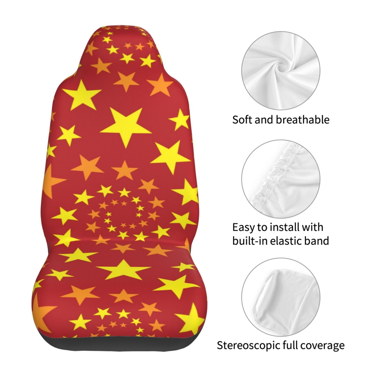 TEQUAN Front Seat Covers， Red Star Holiday Pattern 2 Piece Car Seat Cover Fit Most Car SUV Truck Van