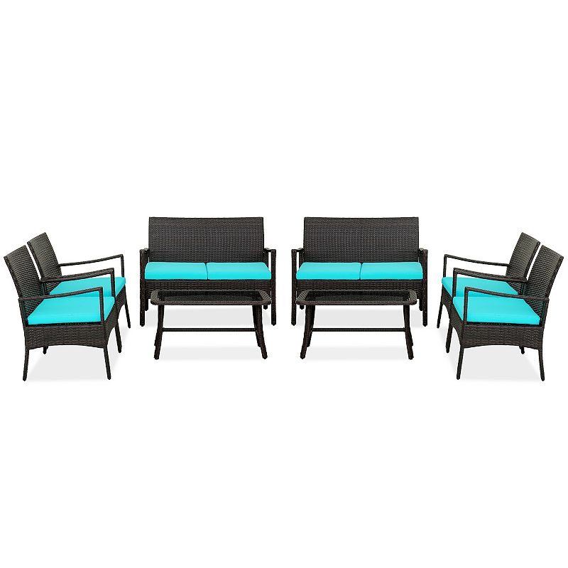 4 Pieces Outdoor Rattan Conversation Set with Tempered Glass Coffee Table