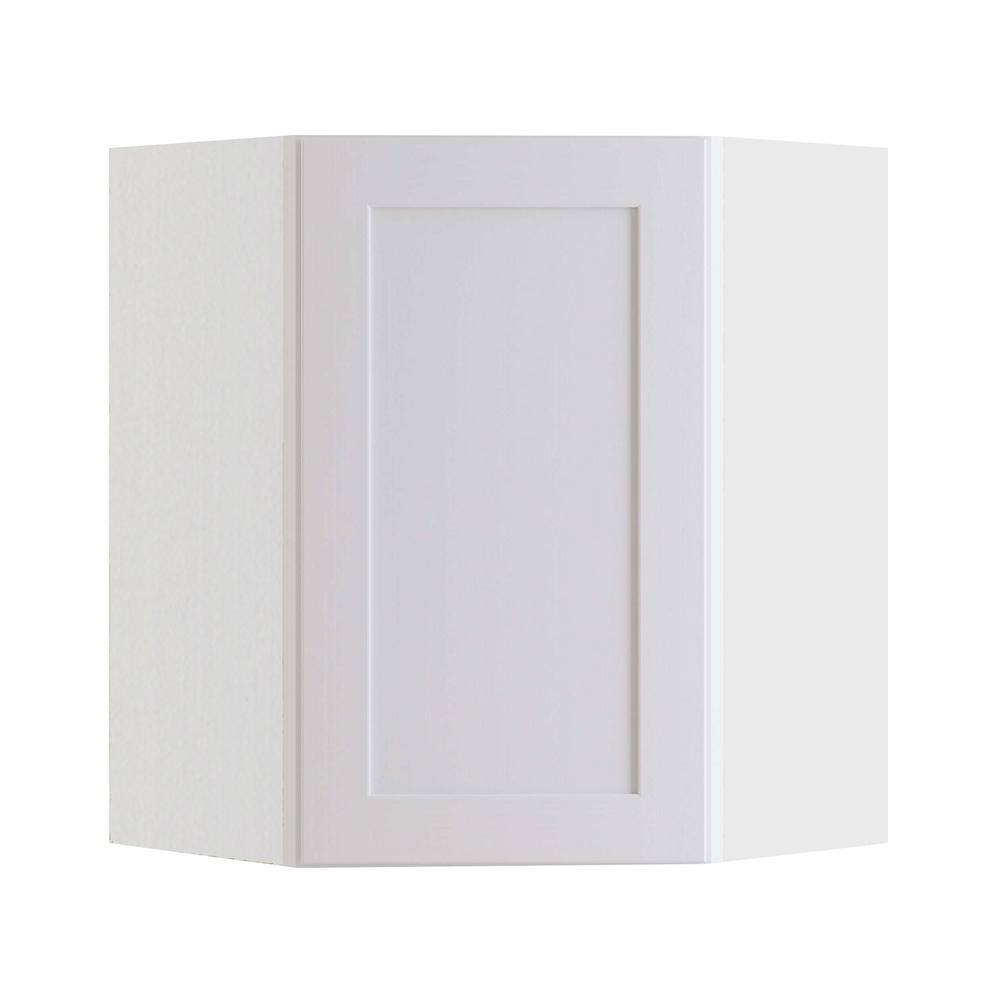 Home Decorators Collection Newport Assembled 24x30x12 in Plywood Shaker Wall Angle Corner Kitchen Cabinet Soft Close Right in Painted Pacific White WA2430R-NPW