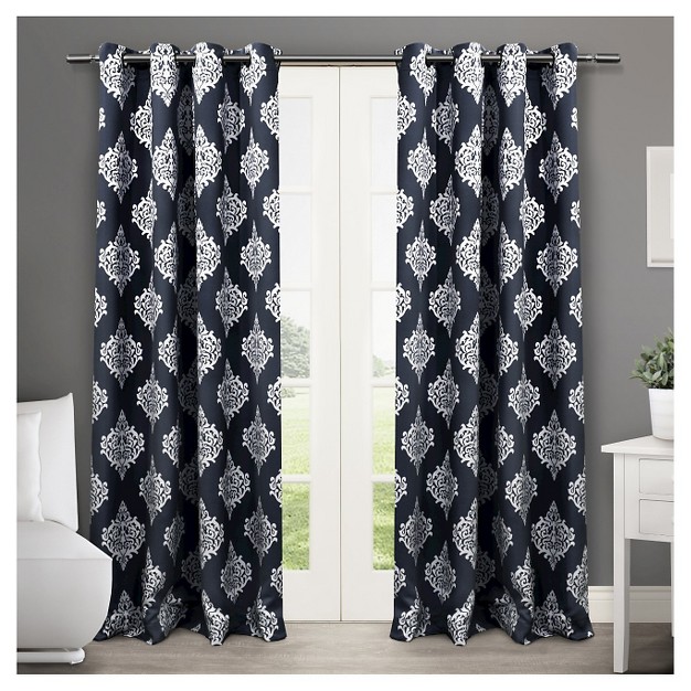 Set Of 2 Pair Medallion Blackout Thermal Grommet Top Window Curtain Panels Exclusive Home