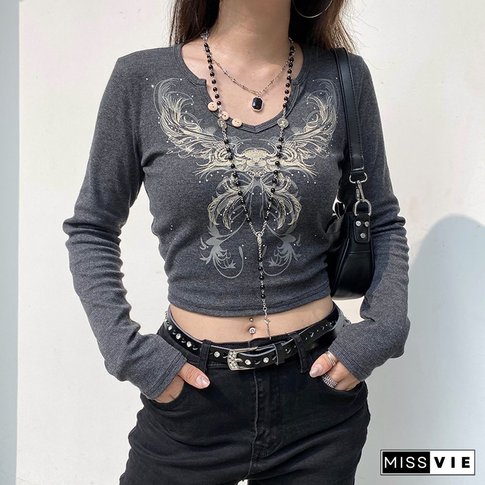 Rhinestone Detail Long Sleeve T-Shirts