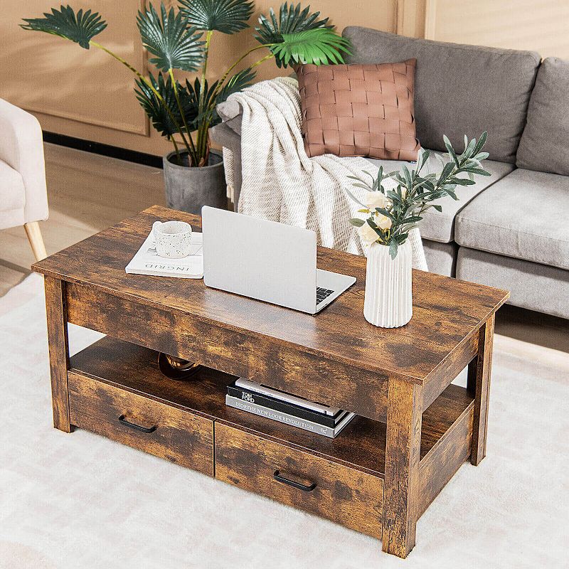 💝(LAST DAY CLEARANCE SALE 70% OFF)Lift Top Coffee Table with 2 Storage Drawers and Hidden Compartment-Rustic Brown