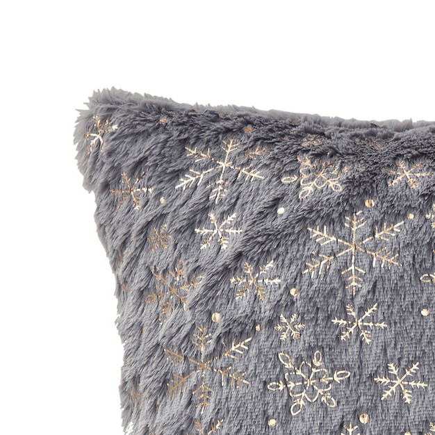 Faux Fur Foil Snowflake Square Throw Pillow Gray gold Vcny Home