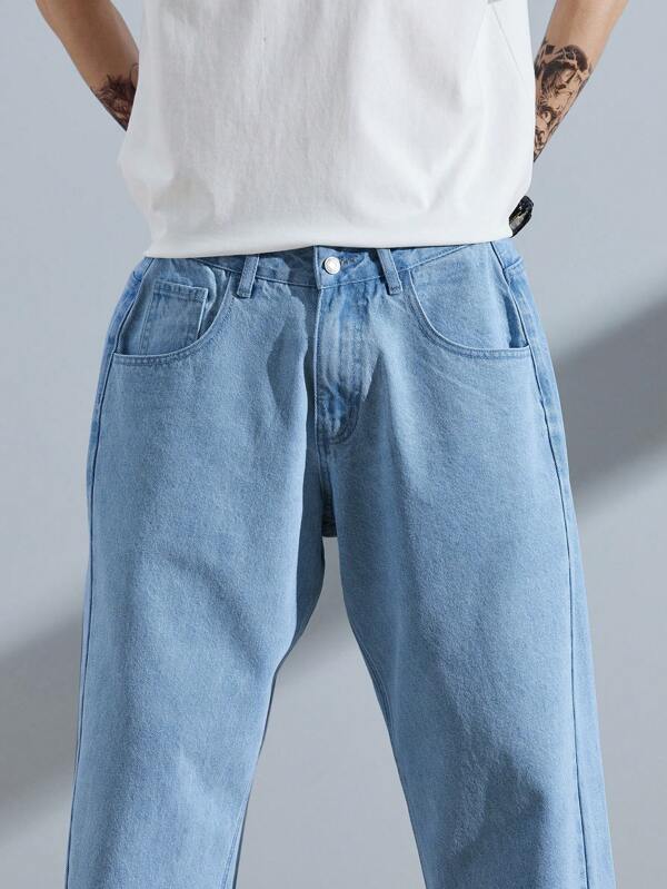 Men Slant Pocket Straight Leg Jeans