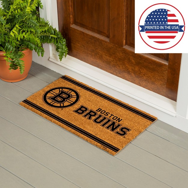 Evergreen Boston Bruins Logo Turf Mat Brown 28 X 16 Inches Indoor Outdoor Doormat