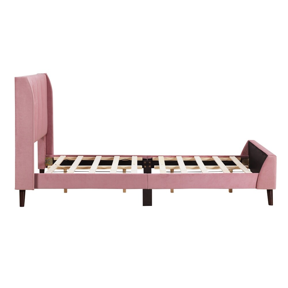 Velvet Upholstered Wingback Bed Frame 3 dimension Structure Footboard