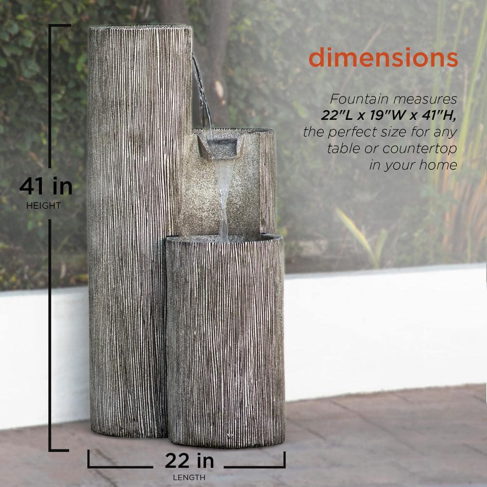 Alpine Corporation 41 in. Tall Outdoor Tiering Column Zen Fountain with LED Lights GIL1482