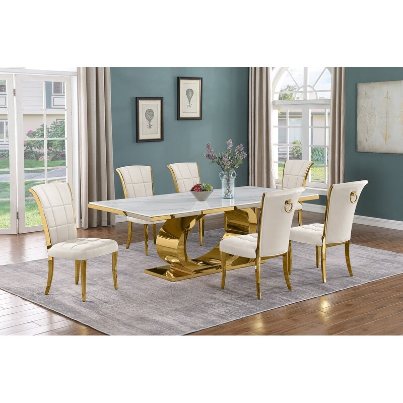 Best Quality Furniture D432/3 SC320 7 Dining Set with 87\