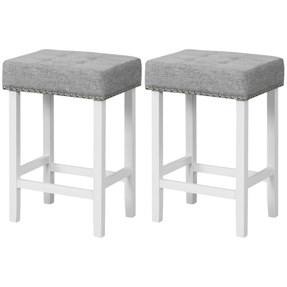 Set of 2 Bar Stools Tufted Upholstered Counter/ Bar Height Chairs Grey