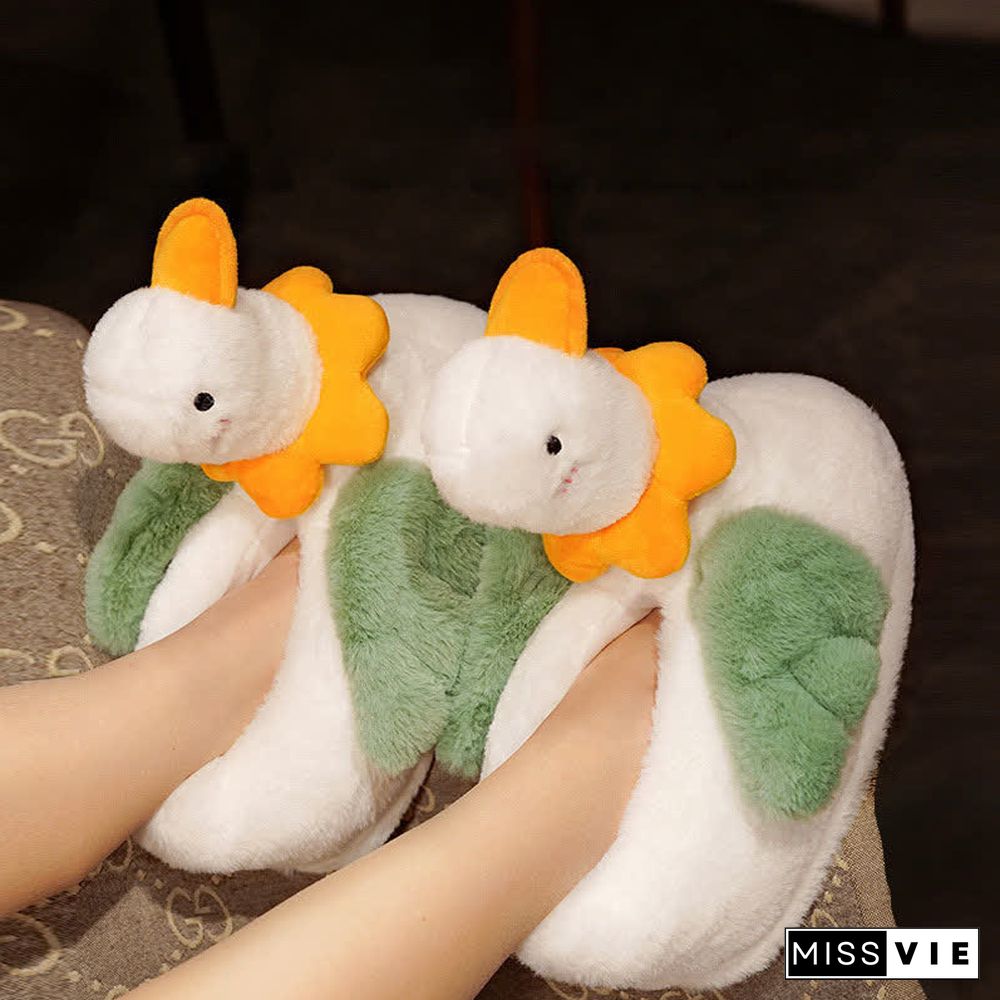 Lovely Flower Cartoon Duck Plush Slippers