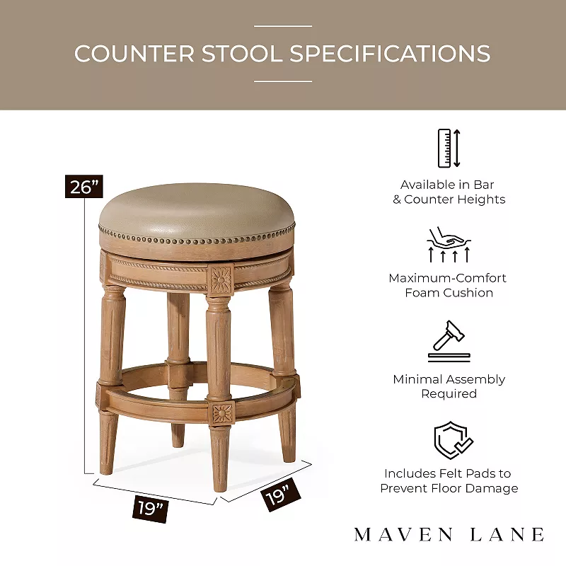 Maven Lane Pullman Counter Stool In Oak Finish W/ Avanti Bone Vegan Leather