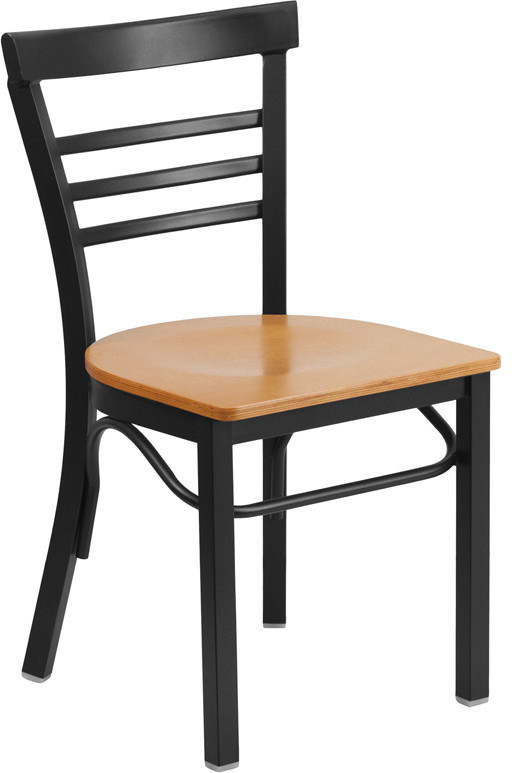 Black Three Slat Ladder Back Metal Restaurant Chair  Natural Wood Seat   Transitional   Dining Chairs   by XOMART  Houzz