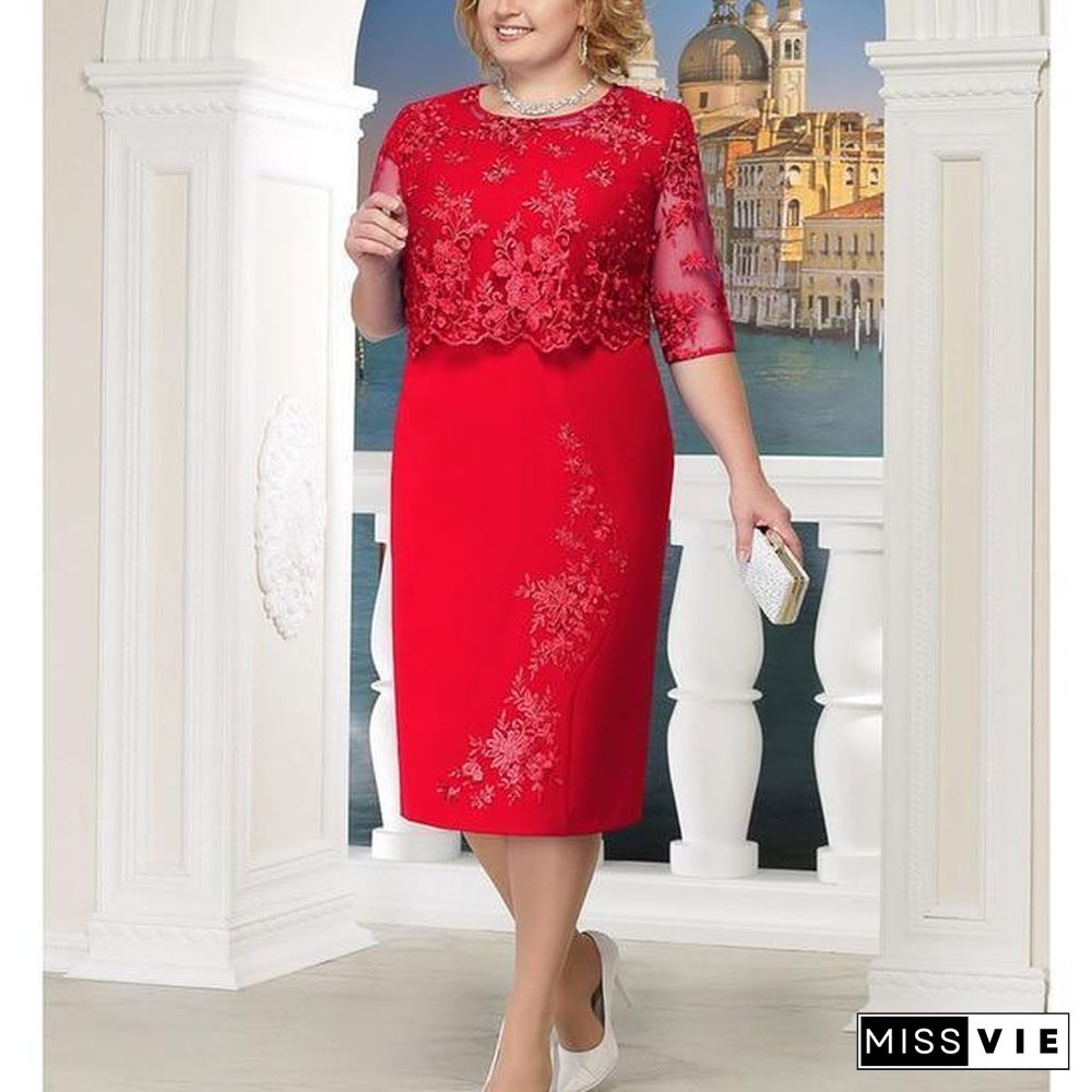 Women Big Size Dress Elegant Lace Dress Female Large Size Evening Party Dresses