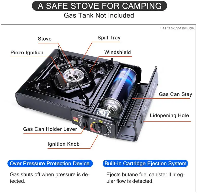 Kingpool Outdoor Suitcase Camping Furnace Cooker Stove Gas Single Burner Propane Portable Picnic Mini Butane Cassette Gas Stove