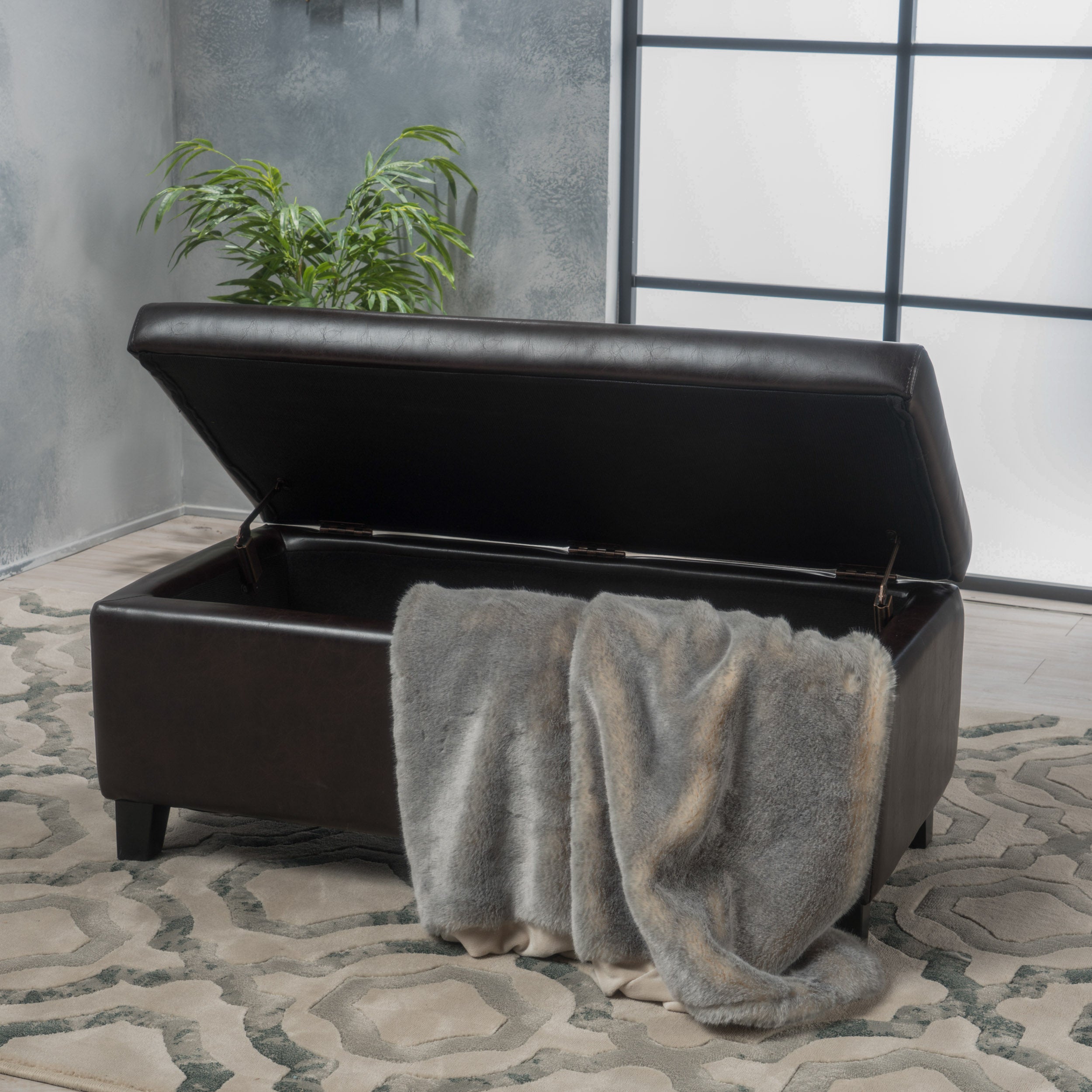 Brianna Rectangle Leather Storage Ottoman Bench