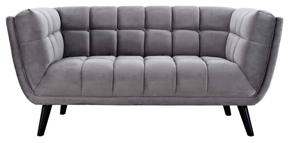 Bestow 2 Piece Velvet Loveseat and Armchair Set  Gray   Midcentury   Living Room Furniture Sets   by BisonOffice  Houzz