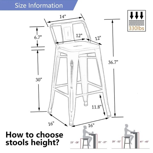 Bar Stools Set of 4，Counter Height Barstools Metal Bar Stools