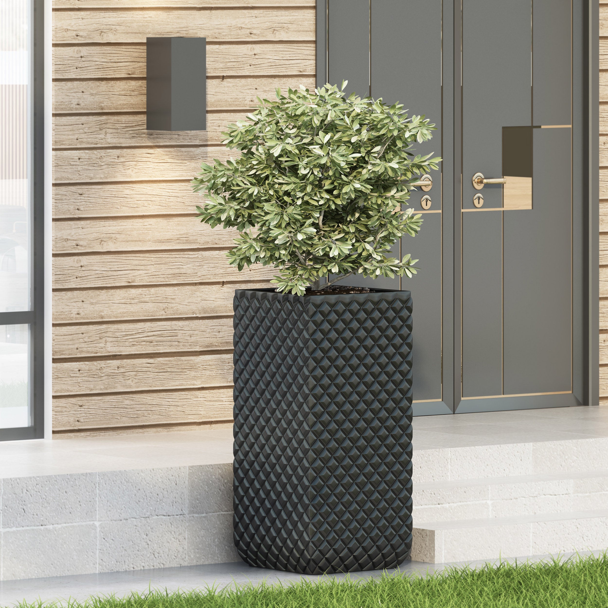 Harlar Outdoor Cast Stone Planter, Matte Black