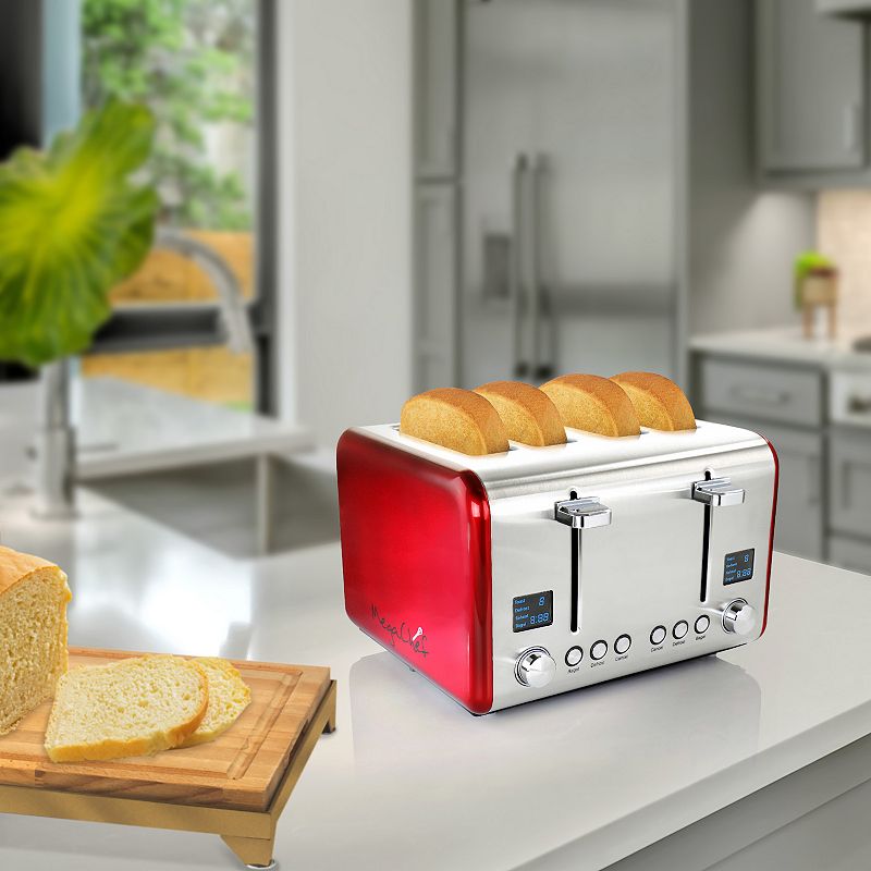 MegaChef Pro 4 Slice Toaster in Stainless Steel Red