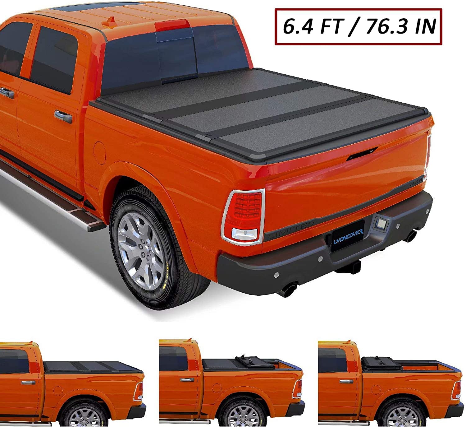 Kikito Professional FRP Hard Tri-Fold Truck Bed Tonneau Cover for 2019/2020/2021 Ram 1500 2500 3500 6.4ft (76.3in) Bed | Rambox and Deckrail System |