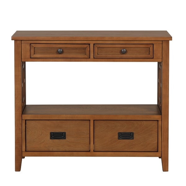 36'' Pine Wood Console Table with 4 Drawers and Open Storage Shelf