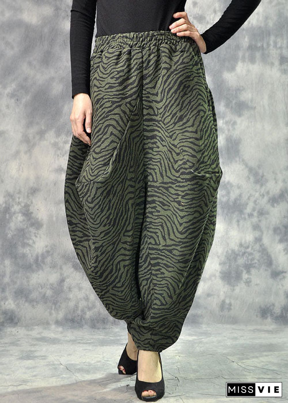 Art Green Pockets Print lantern Thick Fall Winter Pants