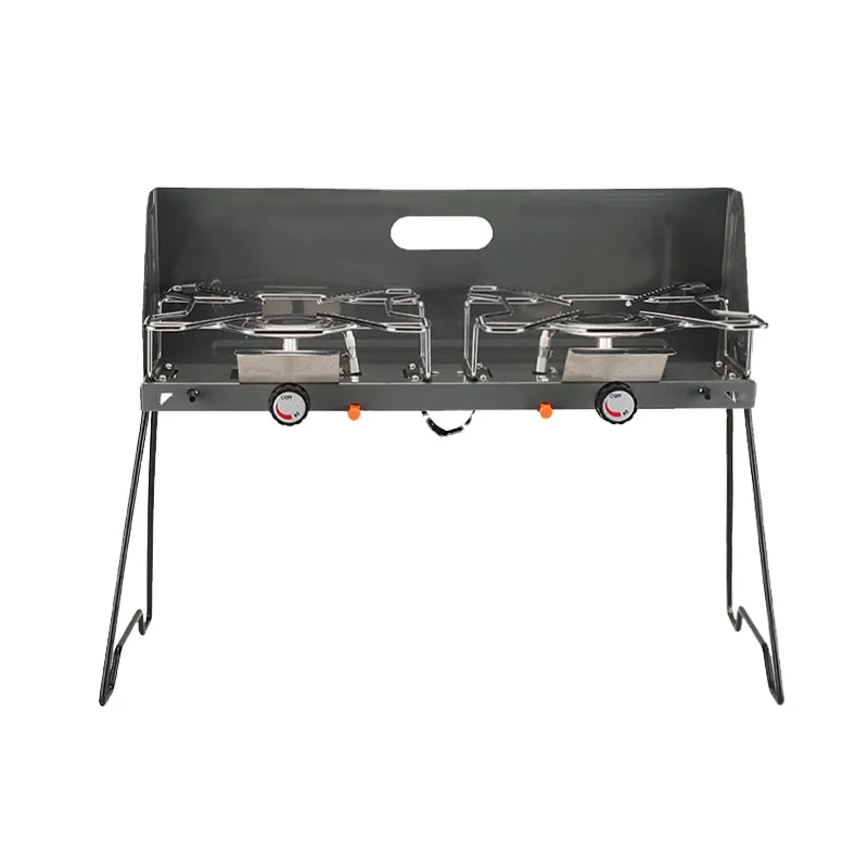 Camping Outdoor Portable Stainless Steel Stove Cooking Device Strong Power Two Burner Stove Foldable Barbecue