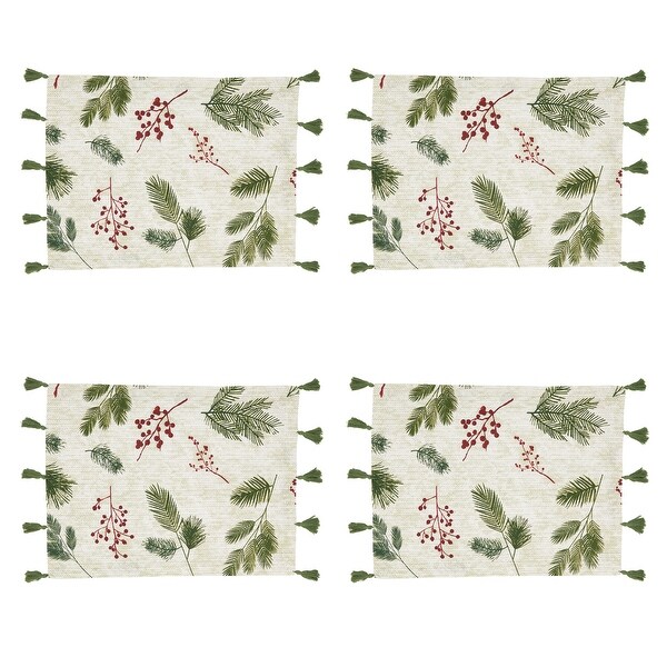 Holiday Placemats With Pine needle and Red Berry Design (Set of 4)