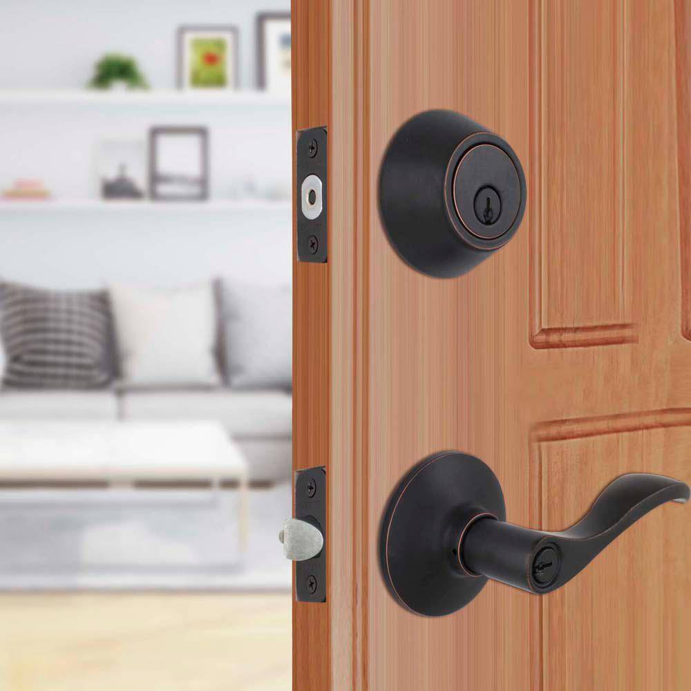 Defiant Naples Aged Bronze Entry Handle and Single Cylinder Deadbolt Combo Pack MYEX7L1B