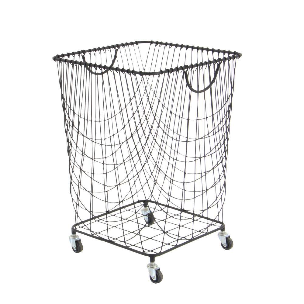 CosmoLiving by Cosmopolitan Black Deep Set Metal Mesh Laundry Basket Storage Cart with Wheels and Handles 29021