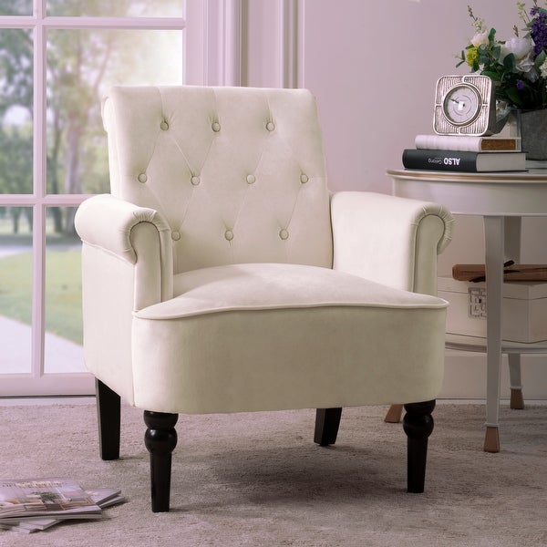 Elegant Button Tufted Club Chair Accent Armchairs with Wooden Legs