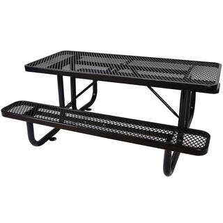 Tatayosi 6 ft. tall rectangular outdoor steel black picnic table with umbrella handle J-H-W465S00018