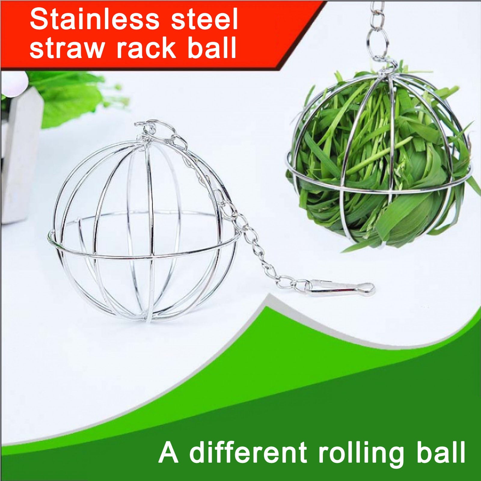 Toys Rabbit Grass Frame Stainless Steel Plating Grass Ball Hanging Feeding Wooden