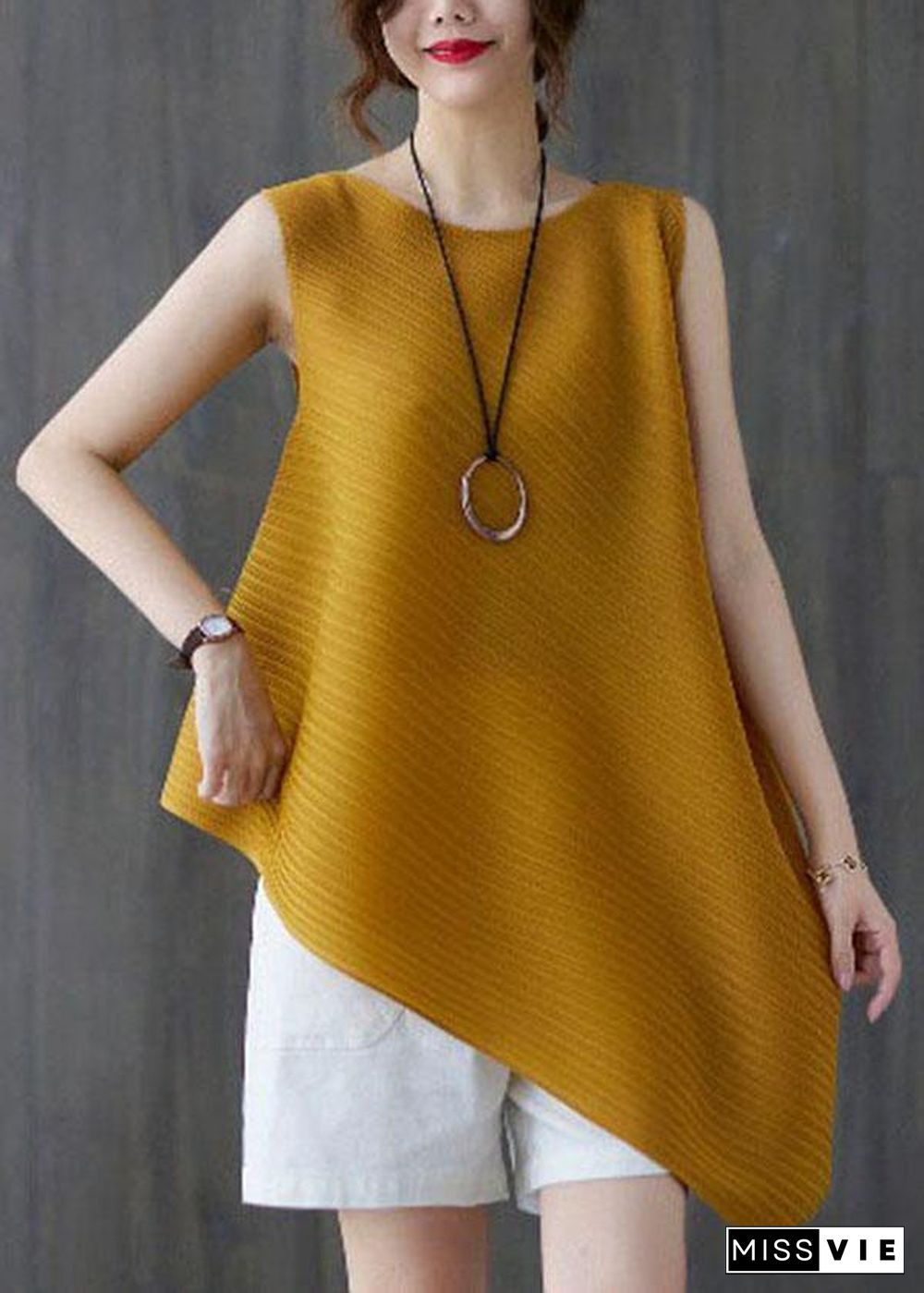 Diy Yellow asymmetrical design Blouses Summer