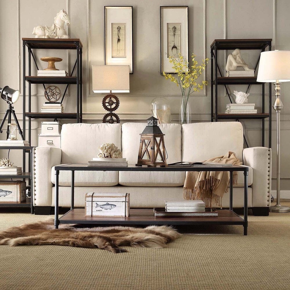 Harrison Industrial Rustic Pipe Frame Shelf Media Tower by iNSPIRE Q Classic