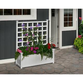 VITA Classic 36quot L x 15quotW x 48quotH Huron Vinyl Planter with Trellis White VA68235 VA68235