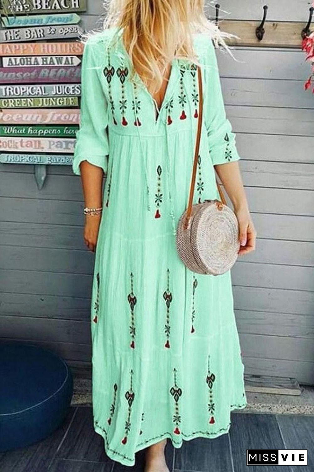 Spring Summer Casual Women Print Long Dress